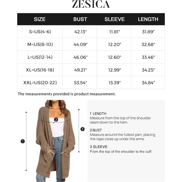 imageZESICA Womens 2023 Fall Long Batwing Sleeve Open Front Chunky Knit Cardigan SweaterKhaki