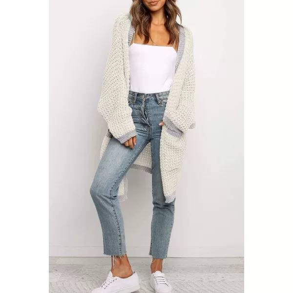 imageZESICA Womens 2023 Fall Long Batwing Sleeve Open Front Chunky Knit Cardigan SweaterMultiapricot
