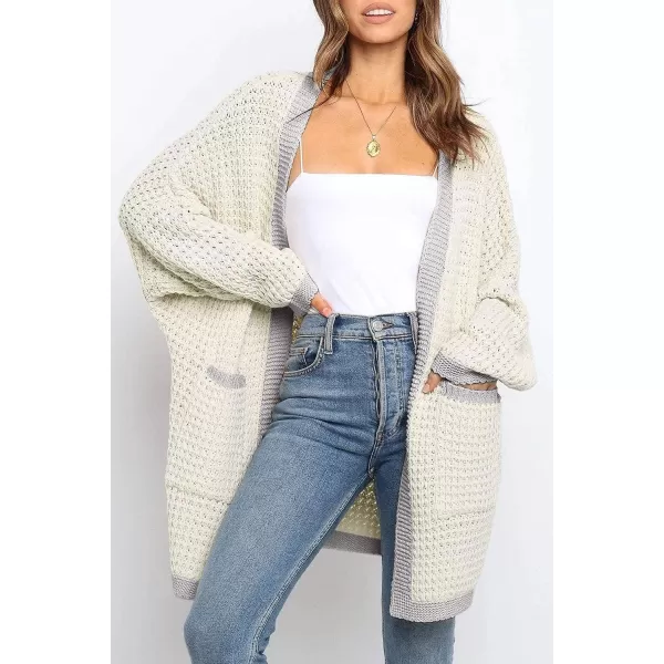 imageZESICA Womens 2023 Fall Long Batwing Sleeve Open Front Chunky Knit Cardigan SweaterMultiapricot