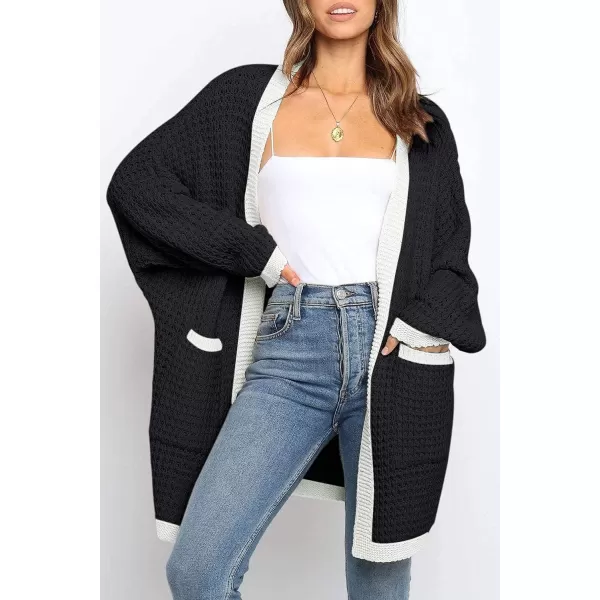 imageZESICA Womens 2023 Fall Long Batwing Sleeve Open Front Chunky Knit Cardigan SweaterMultiblack