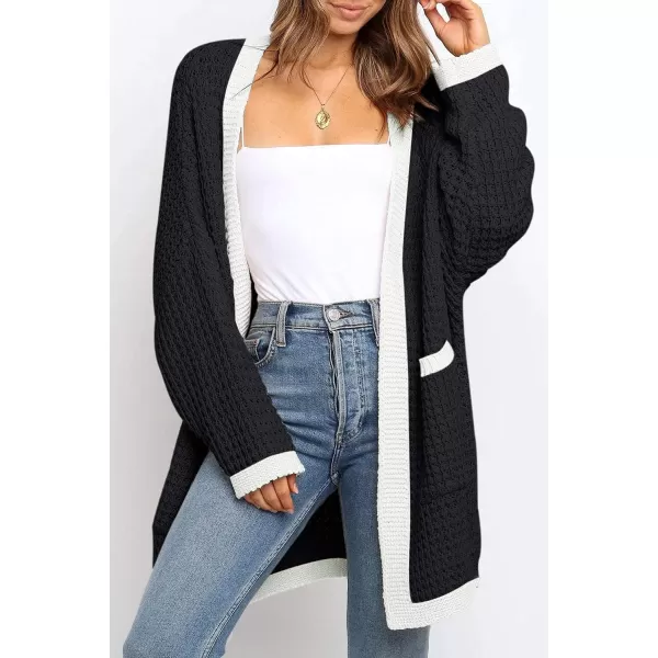 imageZESICA Womens 2023 Fall Long Batwing Sleeve Open Front Chunky Knit Cardigan SweaterMultiblack