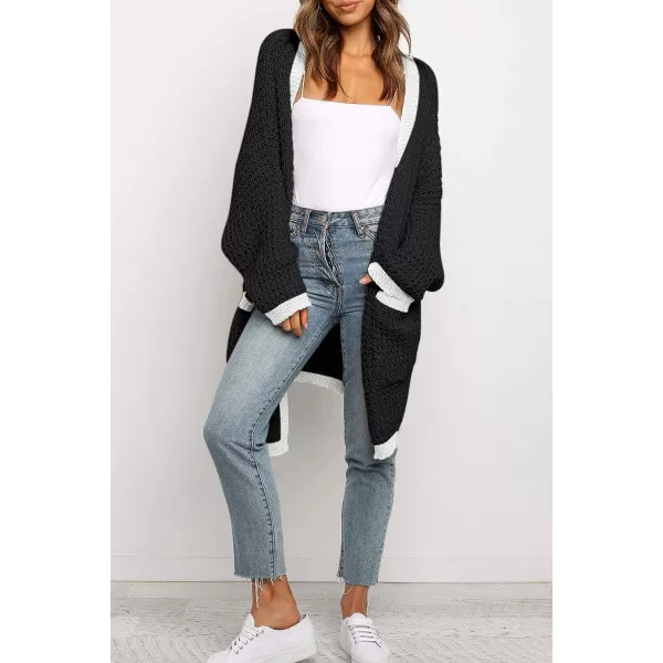 imageZESICA Womens 2023 Fall Long Batwing Sleeve Open Front Chunky Knit Cardigan SweaterMultiblack