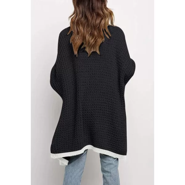 imageZESICA Womens 2023 Fall Long Batwing Sleeve Open Front Chunky Knit Cardigan SweaterMultiblack