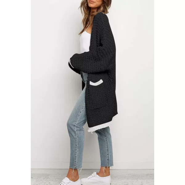 imageZESICA Womens 2023 Fall Long Batwing Sleeve Open Front Chunky Knit Cardigan SweaterMultiblack