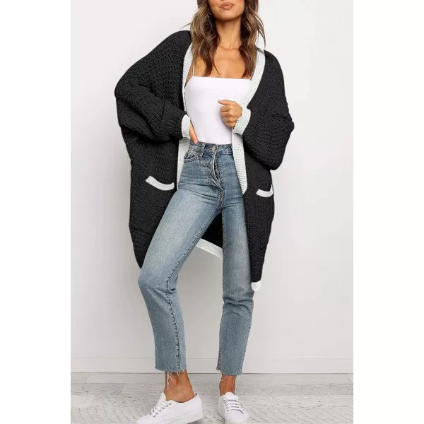 imageZESICA Womens 2023 Fall Long Batwing Sleeve Open Front Chunky Knit Cardigan SweaterMultiblack
