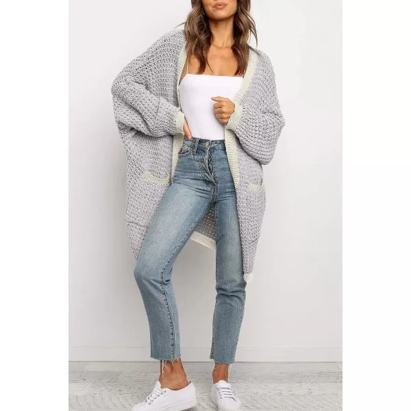 imageZESICA Womens 2023 Fall Long Batwing Sleeve Open Front Chunky Knit Cardigan SweaterMultigrey