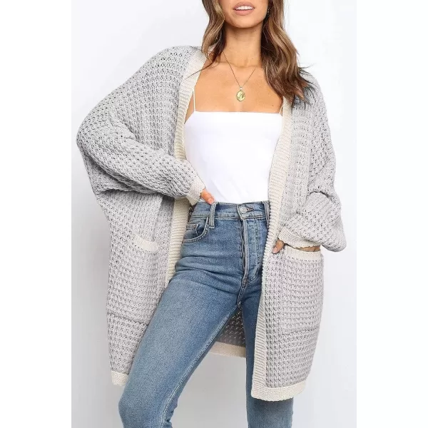 imageZESICA Womens 2023 Fall Long Batwing Sleeve Open Front Chunky Knit Cardigan SweaterMultigrey