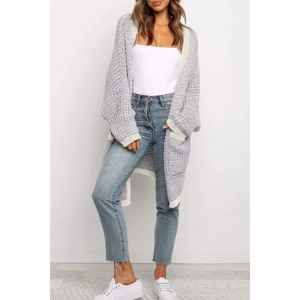 imageZESICA Womens 2023 Fall Long Batwing Sleeve Open Front Chunky Knit Cardigan SweaterMultigrey