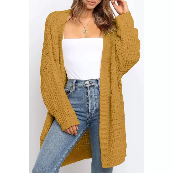 imageZESICA Womens 2023 Fall Long Batwing Sleeve Open Front Chunky Knit Cardigan SweaterMustard