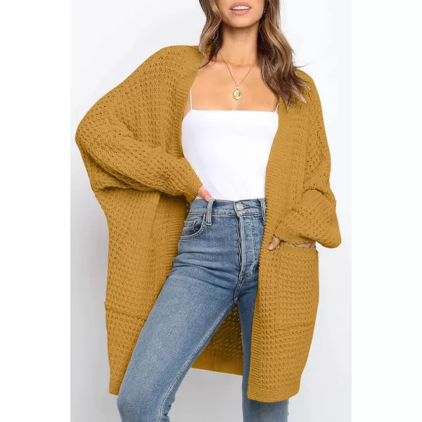 imageZESICA Womens 2023 Fall Long Batwing Sleeve Open Front Chunky Knit Cardigan SweaterMustard