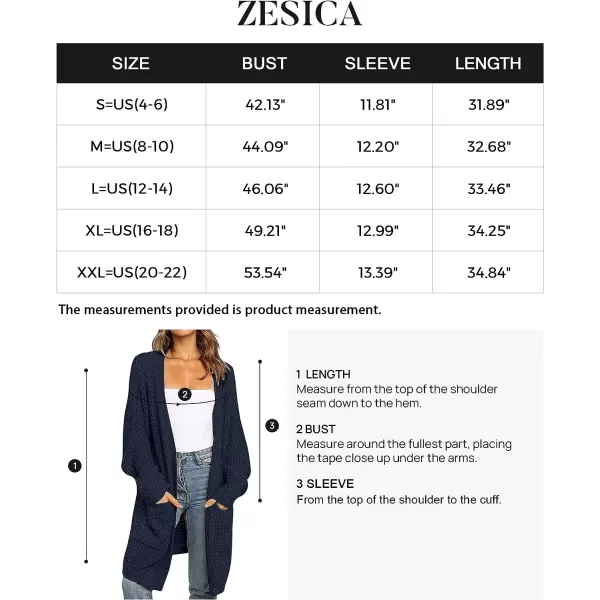 imageZESICA Womens 2023 Fall Long Batwing Sleeve Open Front Chunky Knit Cardigan SweaterNavy