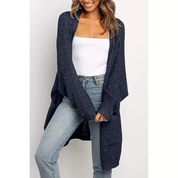 imageZESICA Womens 2023 Fall Long Batwing Sleeve Open Front Chunky Knit Cardigan SweaterNavy