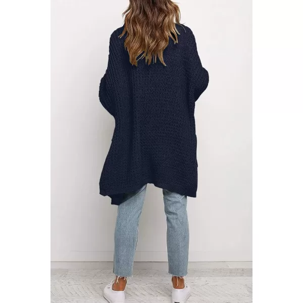 imageZESICA Womens 2023 Fall Long Batwing Sleeve Open Front Chunky Knit Cardigan SweaterNavy