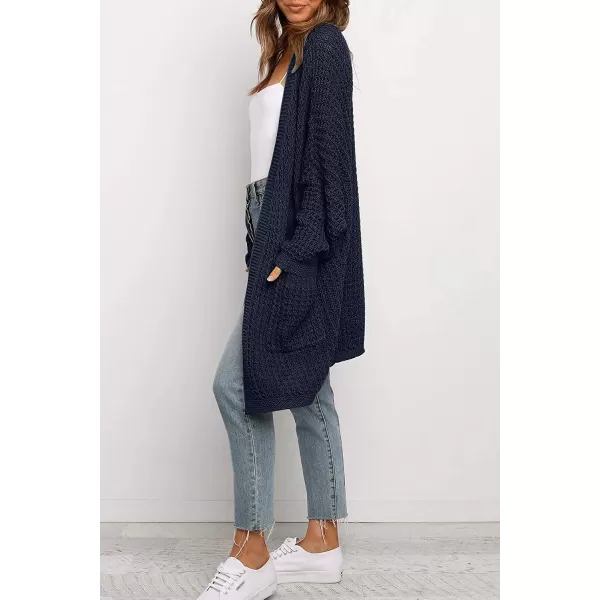 imageZESICA Womens 2023 Fall Long Batwing Sleeve Open Front Chunky Knit Cardigan SweaterNavy