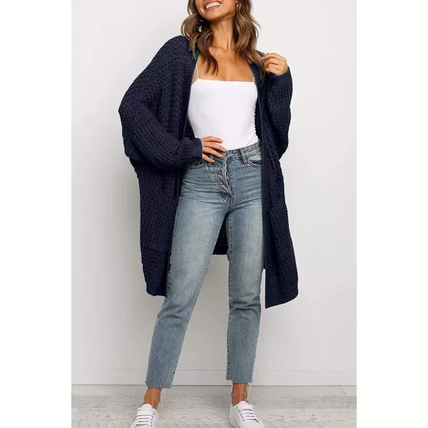 imageZESICA Womens 2023 Fall Long Batwing Sleeve Open Front Chunky Knit Cardigan SweaterNavy