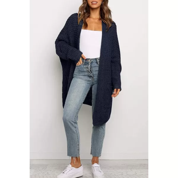 imageZESICA Womens 2023 Fall Long Batwing Sleeve Open Front Chunky Knit Cardigan SweaterNavy