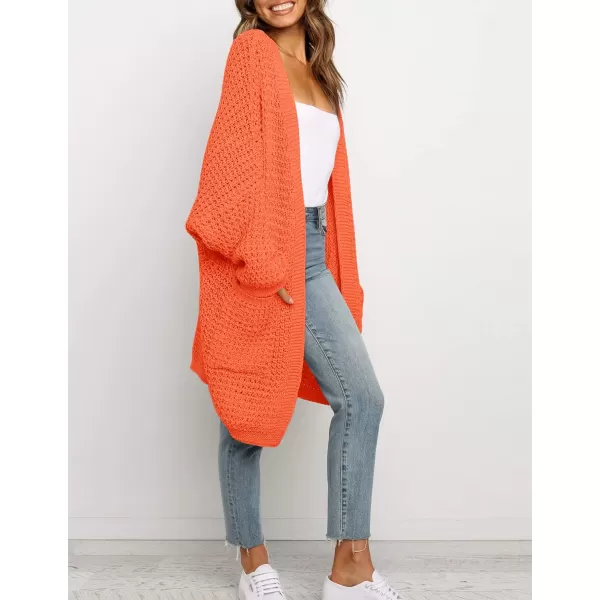 imageZESICA Womens 2023 Fall Long Batwing Sleeve Open Front Chunky Knit Cardigan SweaterOrange