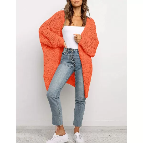 imageZESICA Womens 2023 Fall Long Batwing Sleeve Open Front Chunky Knit Cardigan SweaterOrange