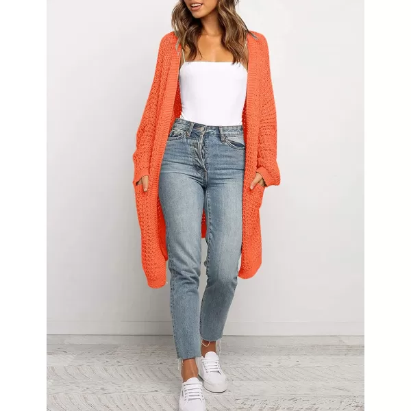imageZESICA Womens 2023 Fall Long Batwing Sleeve Open Front Chunky Knit Cardigan SweaterOrange
