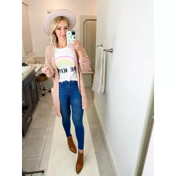 imageZESICA Womens 2023 Fall Long Batwing Sleeve Open Front Chunky Knit Cardigan SweaterPink