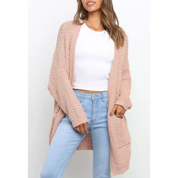 imageZESICA Womens 2023 Fall Long Batwing Sleeve Open Front Chunky Knit Cardigan SweaterPink