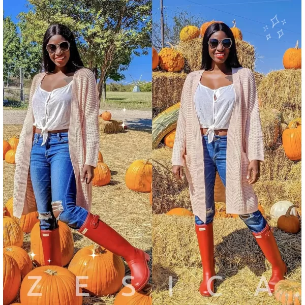 imageZESICA Womens 2023 Fall Long Batwing Sleeve Open Front Chunky Knit Cardigan SweaterPink