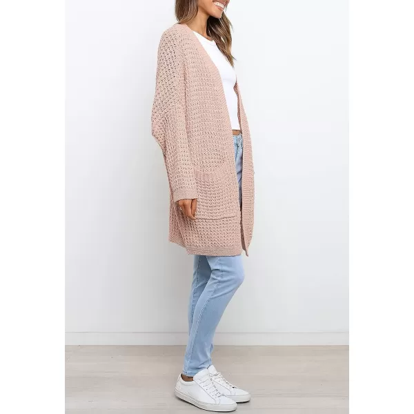 imageZESICA Womens 2023 Fall Long Batwing Sleeve Open Front Chunky Knit Cardigan SweaterPink
