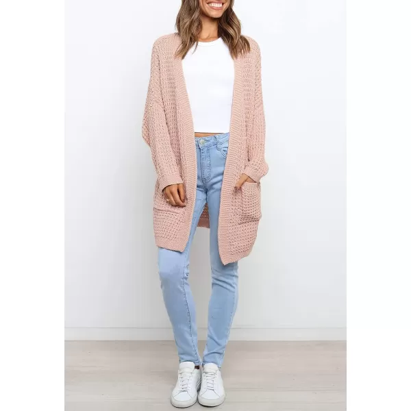 imageZESICA Womens 2023 Fall Long Batwing Sleeve Open Front Chunky Knit Cardigan SweaterPink