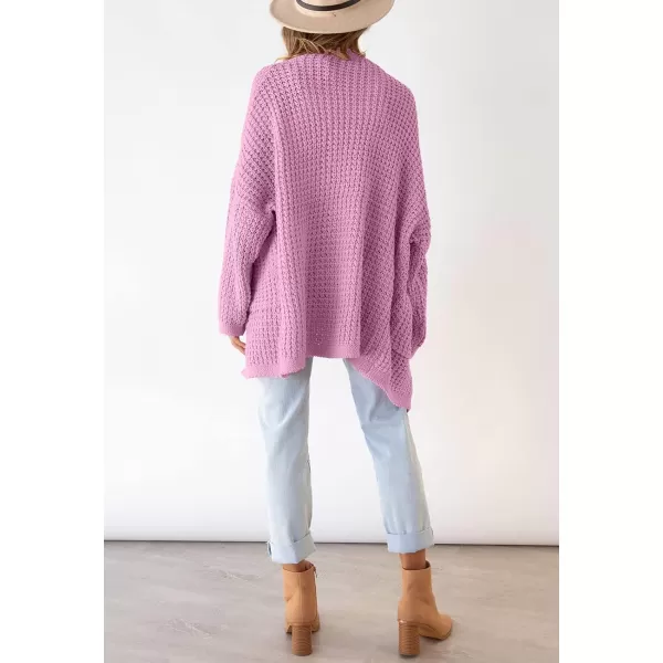 imageZESICA Womens 2023 Fall Long Batwing Sleeve Open Front Chunky Knit Cardigan SweaterPinkpurple