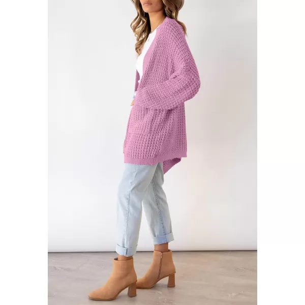 imageZESICA Womens 2023 Fall Long Batwing Sleeve Open Front Chunky Knit Cardigan SweaterPinkpurple