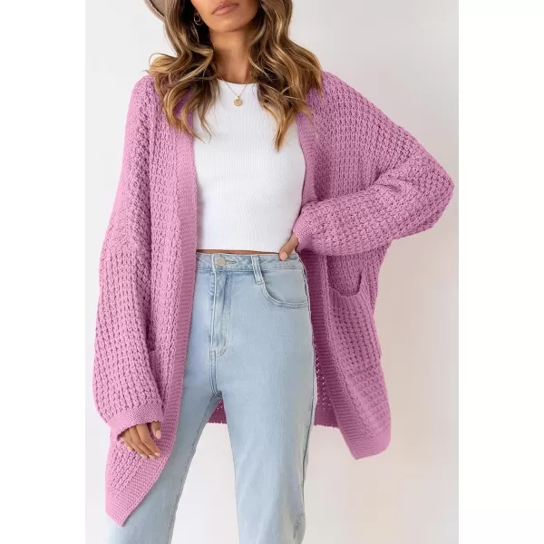 imageZESICA Womens 2023 Fall Long Batwing Sleeve Open Front Chunky Knit Cardigan SweaterPinkpurple