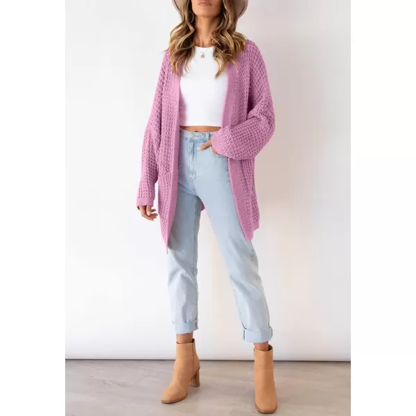 imageZESICA Womens 2023 Fall Long Batwing Sleeve Open Front Chunky Knit Cardigan SweaterPinkpurple