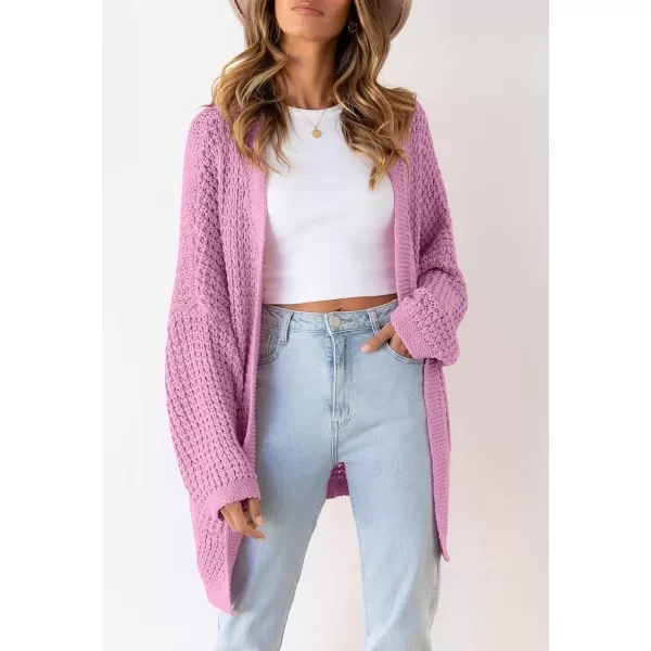imageZESICA Womens 2023 Fall Long Batwing Sleeve Open Front Chunky Knit Cardigan SweaterPinkpurple