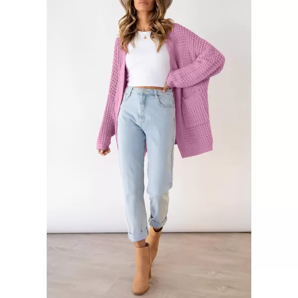 imageZESICA Womens 2023 Fall Long Batwing Sleeve Open Front Chunky Knit Cardigan SweaterPinkpurple