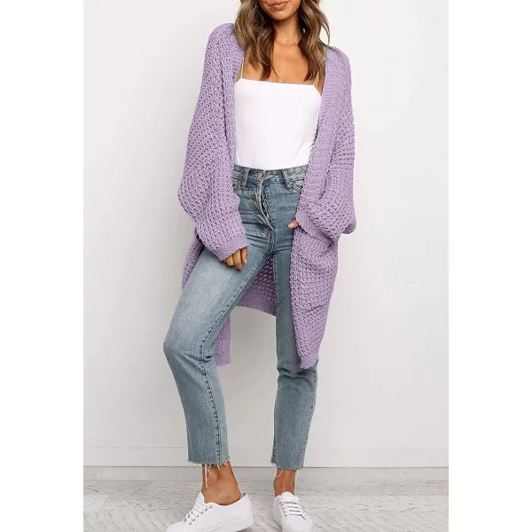 imageZESICA Womens 2023 Fall Long Batwing Sleeve Open Front Chunky Knit Cardigan SweaterPurple