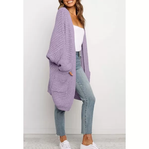 imageZESICA Womens 2023 Fall Long Batwing Sleeve Open Front Chunky Knit Cardigan SweaterPurple