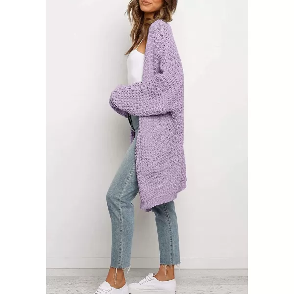 imageZESICA Womens 2023 Fall Long Batwing Sleeve Open Front Chunky Knit Cardigan SweaterPurple