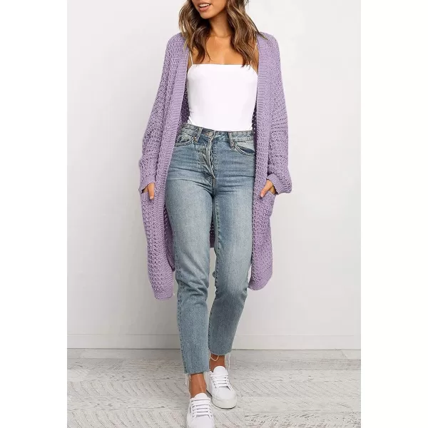imageZESICA Womens 2023 Fall Long Batwing Sleeve Open Front Chunky Knit Cardigan SweaterPurple