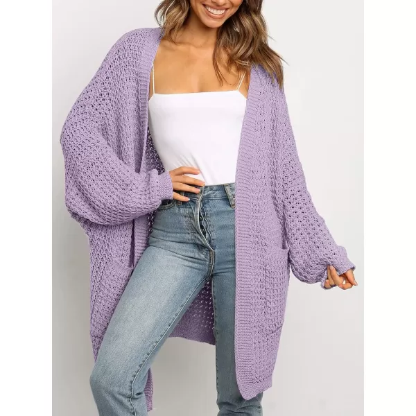 imageZESICA Womens 2023 Fall Long Batwing Sleeve Open Front Chunky Knit Cardigan SweaterPurple