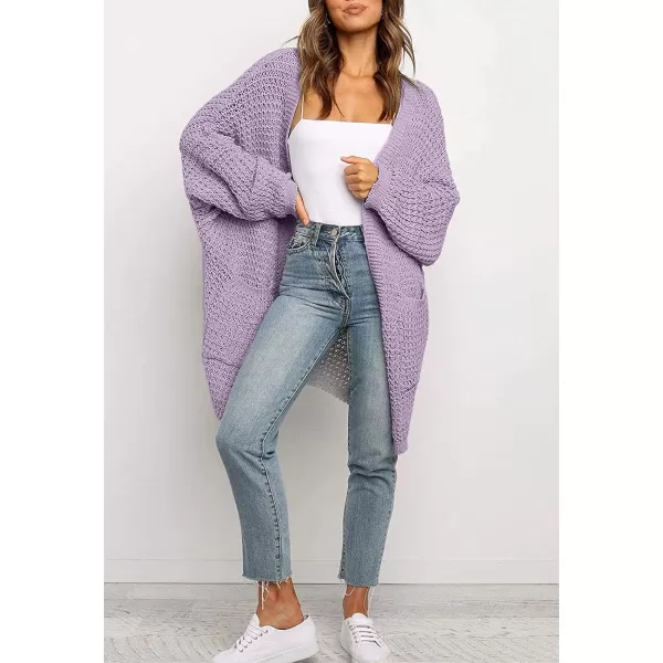 imageZESICA Womens 2023 Fall Long Batwing Sleeve Open Front Chunky Knit Cardigan SweaterPurple