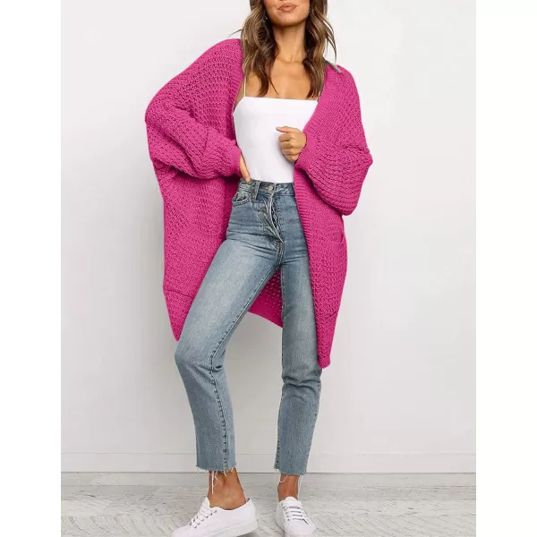 imageZESICA Womens 2023 Fall Long Batwing Sleeve Open Front Chunky Knit Cardigan SweaterRose