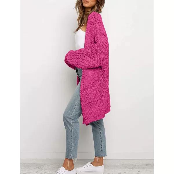 imageZESICA Womens 2023 Fall Long Batwing Sleeve Open Front Chunky Knit Cardigan SweaterRose