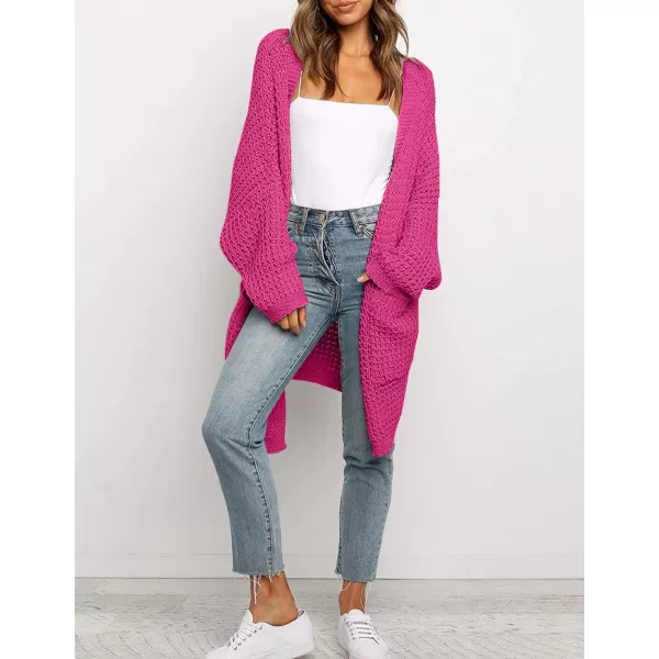 imageZESICA Womens 2023 Fall Long Batwing Sleeve Open Front Chunky Knit Cardigan SweaterRose
