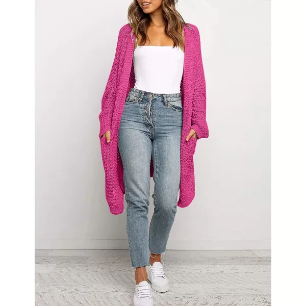 imageZESICA Womens 2023 Fall Long Batwing Sleeve Open Front Chunky Knit Cardigan SweaterRose