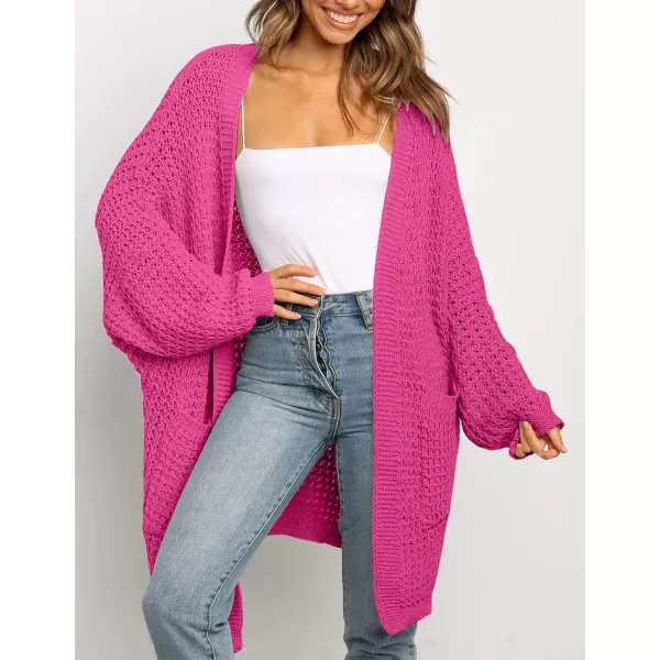 imageZESICA Womens 2023 Fall Long Batwing Sleeve Open Front Chunky Knit Cardigan SweaterRose