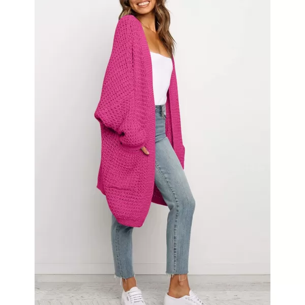 imageZESICA Womens 2023 Fall Long Batwing Sleeve Open Front Chunky Knit Cardigan SweaterRose