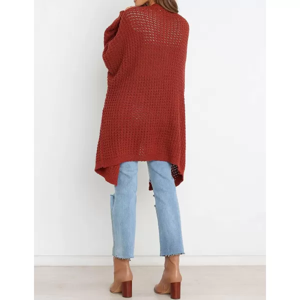 imageZESICA Womens 2023 Fall Long Batwing Sleeve Open Front Chunky Knit Cardigan SweaterRust