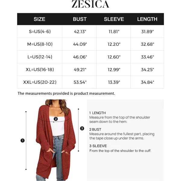 imageZESICA Womens 2023 Fall Long Batwing Sleeve Open Front Chunky Knit Cardigan SweaterRust