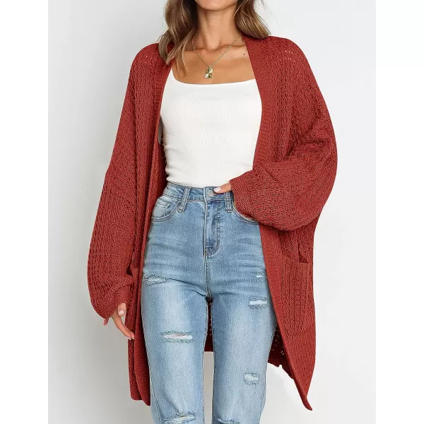 imageZESICA Womens 2023 Fall Long Batwing Sleeve Open Front Chunky Knit Cardigan SweaterRust