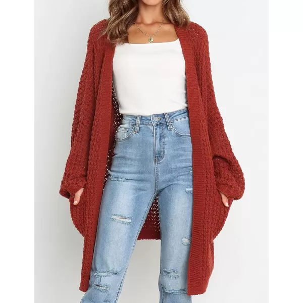 imageZESICA Womens 2023 Fall Long Batwing Sleeve Open Front Chunky Knit Cardigan SweaterRust
